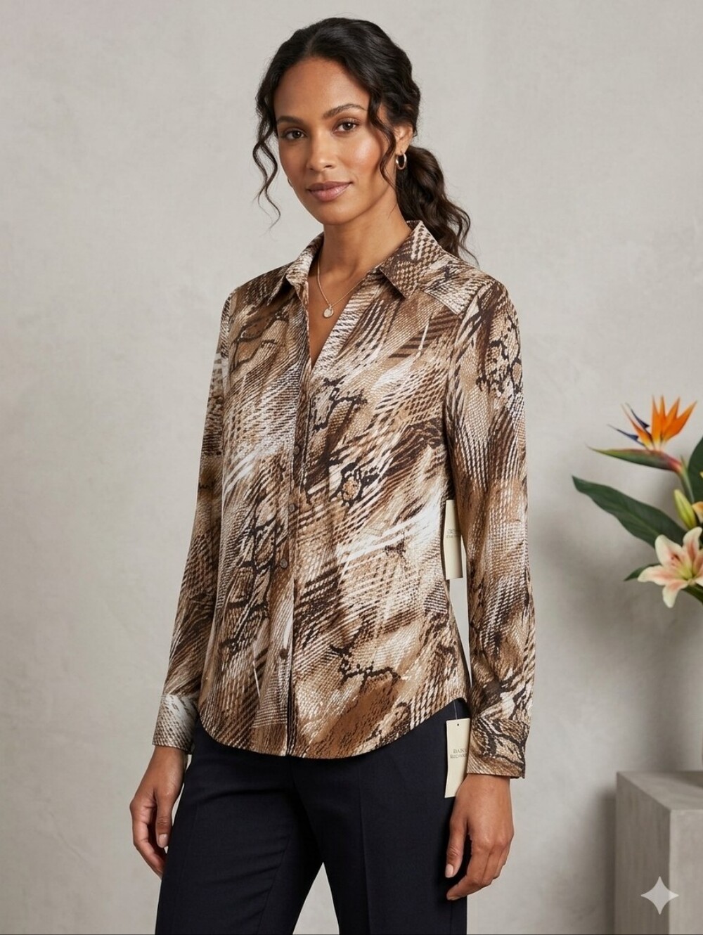 Dana Buchman Snake Brown Patterned Women's Top Size Large NWT